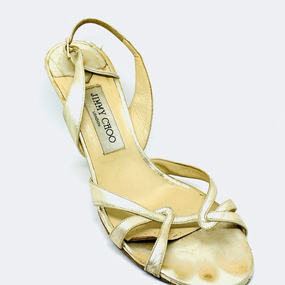 Jimmy Choo: Metallic Gold Lame & Leather, Sandals/ - Picture 10 of 16